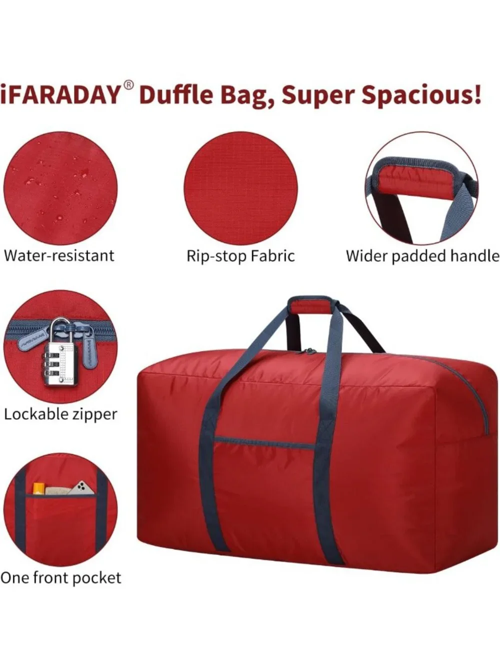 Large 95L Red Duffle Bag | Foldable, Lightweight Travel Storage, 30 Inch